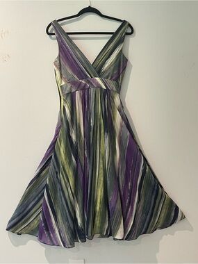 Women’s Cocktail A-Line Dress Purple, Green & Gray Brushstroke print